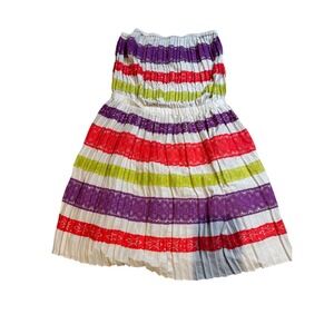 BCBGMAXAZRIA Strapless‎ Pleated Striped Lace Trim Dress XS